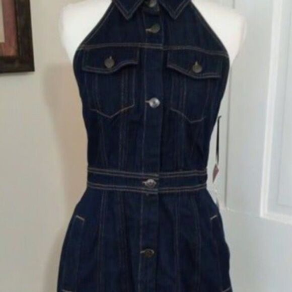 Women's Collared Denim Mini Dress (Size 00) BLUE ~ NEW!!! - Picture 2 of 9